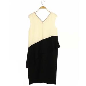 Grace Class 20SS バイカラーペプラムドレス ビジュー装飾 ひざ丈 ノースリーブ 36 ブラック