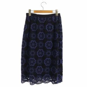 Leilian ORIGINAL 花柄刺繍 タイトスカート ロング メッシュ 9号 紺 ネイビー