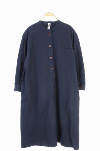 20SS NATURAL COTTON OXFORD ワンピース ロング 長袖 2 紺