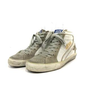 GOLDEN GOOSE SLIDE スニーカー ハイカット サイドジップ レザー スエード 切替 36 23cm 白 ホワイト グレー