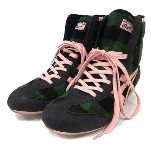 Onitsuka Tiger TH1P6N WRESTLING 81 スニーカー ニット ハイカット チェック 25.0cm 緑 グレー ブラック