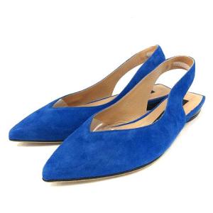 パンプス ストラップ スエード ポインテッドトゥ ローヒール 35.5 22.5cm 青