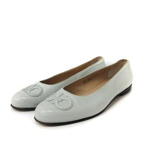 ガンチーニレザーパンプス ローヒール 6D ブルー