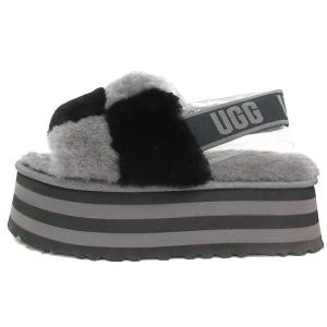 UGG australia ディスコ チェック スライド DISCO CHECKER SLIDE サンダル レザー 23.0cm 黒 ブラック グレー