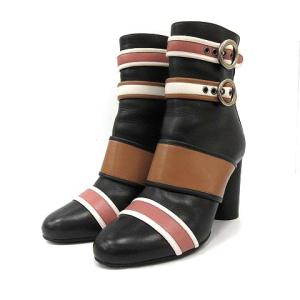 LANVIN ブーツ ショート ハイヒール レザー 38 24cm-24.5cm 黒 ブラック イタリア製