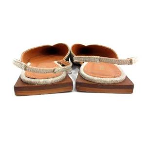 PIPPICHIC フラットシューズ ポインテッドトゥ キャンバス ストラップ ベージュ ブラウン