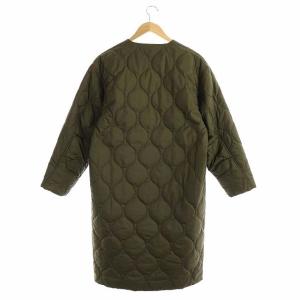 HYKE ノーカラーキルティングコート カーキ 