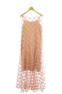 Grace Class 19SS チュール メッシュ マキシ ワンピース ノースリーブ フレア ロング Vネック 36 ピンク