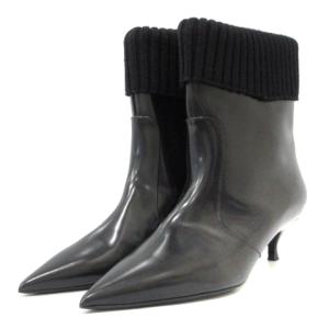 ソックスレイヤードブーツ ショート ポインテッドトゥ レザー 36 ブラック