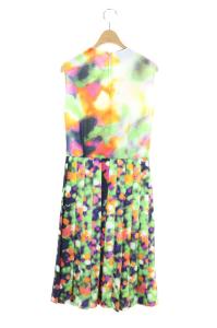 PRADA 総柄プリーツノースリーブワンピース 切替 38 マルチカラー