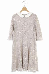 black 七分袖 ミモレレースワンピース ロング フレア 切替 M グレー