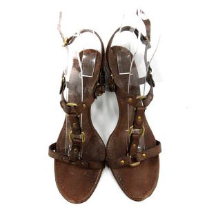 CELINE サンダル ハイヒール レザー ストラップ 38.5 ブラウン