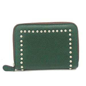 J&M DAVIDSON コンパクト財布 コインケース 小銭入れ スタッズ ラウンドジップ レザー グリーン 緑色 イングランド製