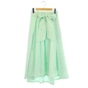 20SS リボン タック ロングスカート フレア フィッシュテール ロング 38 ミントグリーン