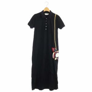 刺繍 ポロシャツ ワンピース 半袖 台形 ロング 40 紺 黒
