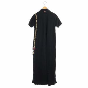 THOM BROWNE 刺繍 ポロシャツ ワンピース 半袖 台形 ロング 40 紺 黒