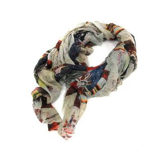 Faliero Sarti ストール 大判 ロンドン柄 カシミヤ混 フリンジ マルチカラー イタリア製