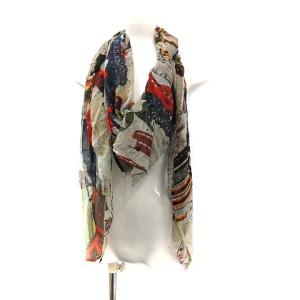 Faliero Sarti ストール 大判 ロンドン柄 カシミヤ混 フリンジ マルチカラー イタリア製