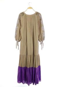 Grace Class 21SS 配色 ティアード カフタンワンピース フレア ロング 切替 レース 長袖 36 グレージュ 紫 パープル