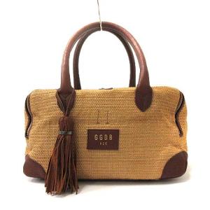 ハンドバッグ ボストンバッグ スクエア ダブルジップ ラフィア タッセル 茶色 ブラウン