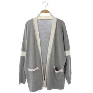 20AW パールラインカーディガン ニット 長袖 36 グレー 白 ホワイト