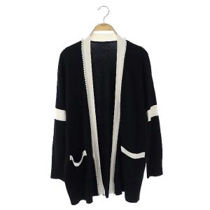 20AW パールラインカーディガン ニット 長袖 36 黒 ブラック 白 ホワイト