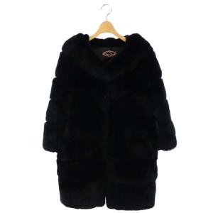 レッキスファー コート 七分袖 ミドル丈 36 黒 ブラック