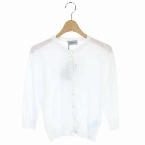 コットンニットカーディガン 長袖 九分袖 丸首 XS 白 ホワイト