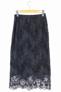 Spick&Span 20AW ラッセルレーススカート ロング タイト レース 36 チャコール 黒 ブラック