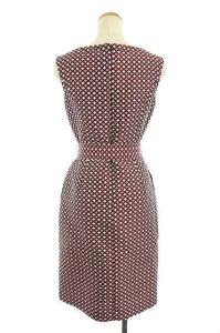TOCCA 総柄ノースリーブリボンワンピース ひざ丈 タイト 2 ボルドー