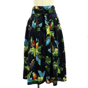 トロピカル ハイウエスト フレアスカート ロング 10 黒 マルチカラー ブラック