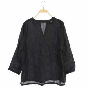 fog linen work リネン プルオーバー長袖ブラウス スキッパー プルオーバー ブラック