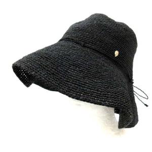 帽子 麦わら帽子 ストローハット ラフィア リボン ブラック