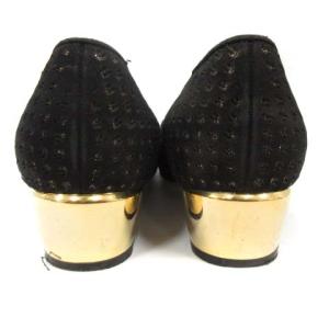 Salvatore Ferragamo パンプス チャンキーヒール 千鳥格子 ヴァラ 5.5C 23cm ブラック ゴールド