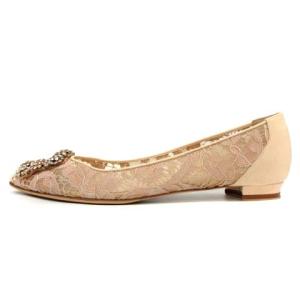 MANOLO BLAHNIK ハンギシ フラット HANGISI FLAT パンプス フラットシューズ ポインテッドトゥ レース ビジュー 38 24cm