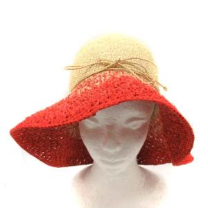 HELEN KAMINSKI 帽子 麦わら帽子 ストローハット ラフィア グラデーション ベージュ レッド