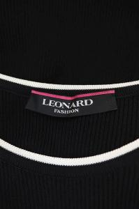LEONARD レオパード 切替 ニットワンピース リブ 八分袖 36 ブラック