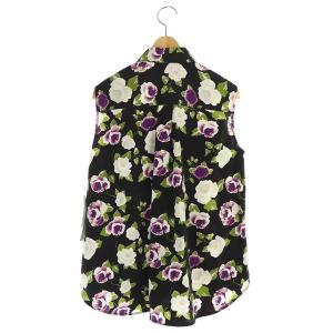 Grace Class 19AW フラワープリント ライン ノースリーブブラウス シャツ 38 黒 ブラック マルチカラー