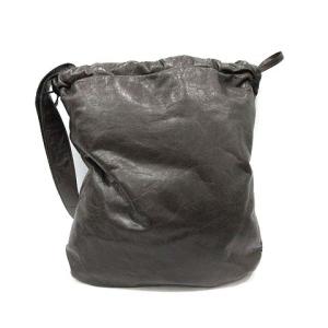 m0851 ショルダーバッグ ワンショルダー 巾着 アニリンレザー ダークブラウン