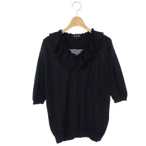 21SS 18GコットンVネックフリルニット カットソー 1 ネイビー