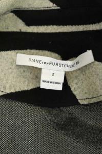 DIANE von FURSTENBERG 総柄 ロングコート ウール混 リボンベルト付き 2 ブラック ホワイト