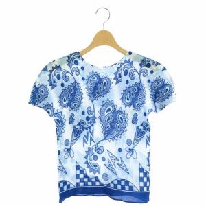 19AW 総柄 半袖プリーツカットソー プルオーバー 青 白 ブルー ホワイト