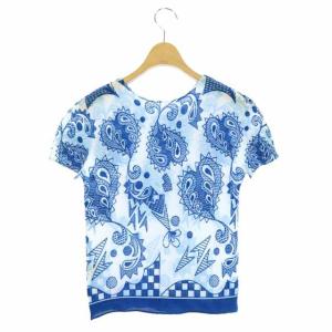 me ISSEY MIYAKE 19AW 総柄 半袖プリーツカットソー プルオーバー 青 白 ブルー ホワイト