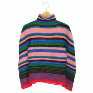 19SS ボーダー ハイネックプリーツカットソー プルオーバー 長袖 ピンク マルチカラー
