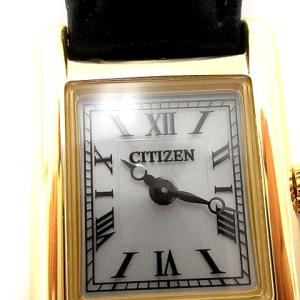 CITIZEN エコドライブ ソーラー 腕時計 アナログ クオーツ スクエア 2針 紺 ネイビー ゴールド