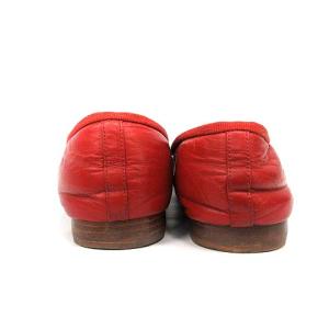 CHANEL バレエパンプス ローヒール ココマーク リボンモチーフ レザー 36 レッド