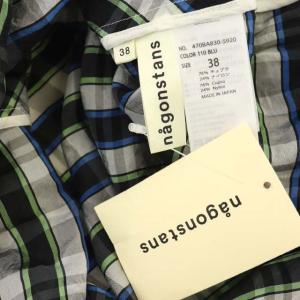 nagonstans シアーチェックボリュームブラウス チュニック 長袖 ボウタイ 38 白 黒 マルチカラー ブラック ホワイト