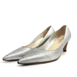 CHANEL パンプス ポインテッドトゥ ココマーク レザー 36.5C 23.5cm シルバー