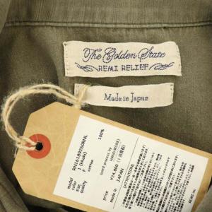 REMI RELIEF 星スタッズ装飾 ミリタリーシャツ ダメージ加工 ヴィンテージ調 長袖 F カーキ