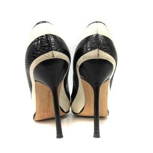 MANOLO BLAHNIK パンプス ピンヒール ポインテッドトゥ パイソン型押し レザー バイカラー 38 ブラック